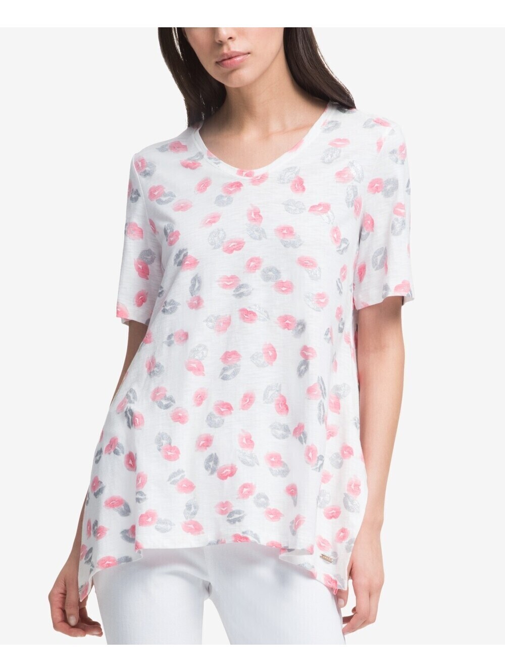 DKNY Womens Printed Draped T-Shirt Size L